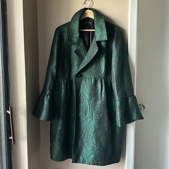 I.N.C. INTERNATIONAL CONCEPTS Green Jacquard Bell Sleeve Peacoat Jacket - Picture 2 of 7